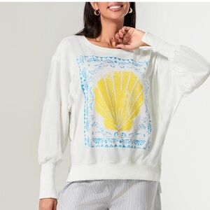White Sweatshirt with Yellow Shell Design